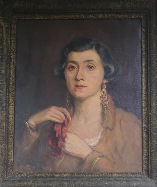 Rudolf Pintye (Hungarian b. 1902), Half-length portrait of Mrs Gladys Henry, 59cm x 48cm